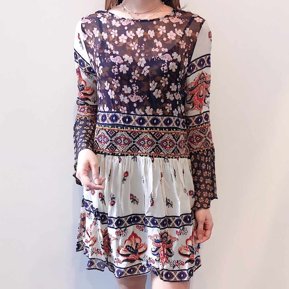 ZARA Printed Chiffon Dress with Black Slip